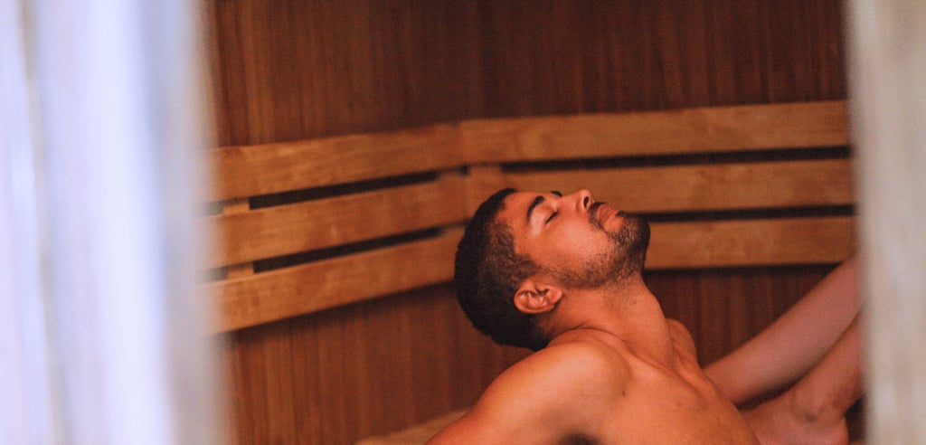 Man relaxing in a sauna