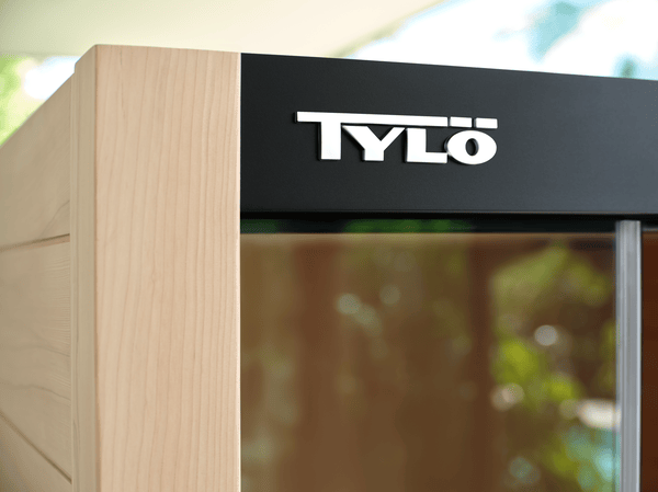 Up close shot of Tylo logo on sauna product